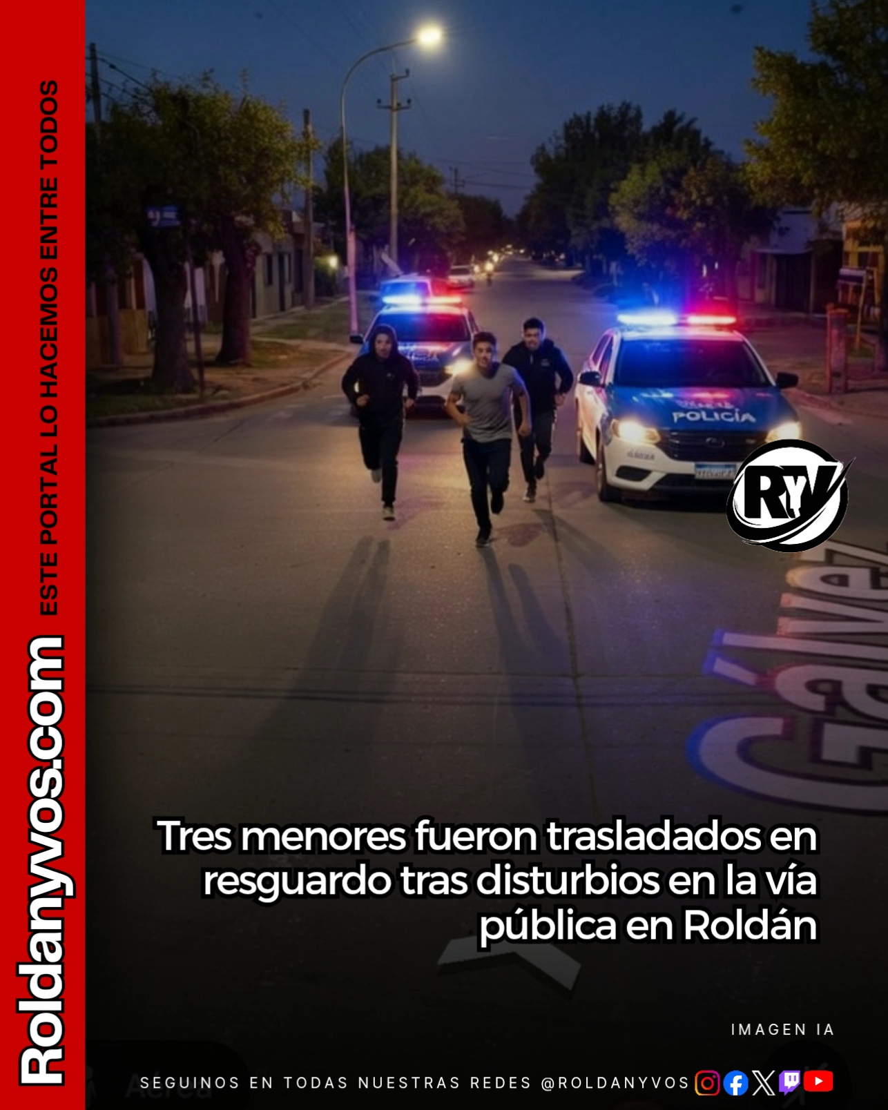 Roldán: tres menores fueron trasladados en resguardo tras disturbios en la vía pública