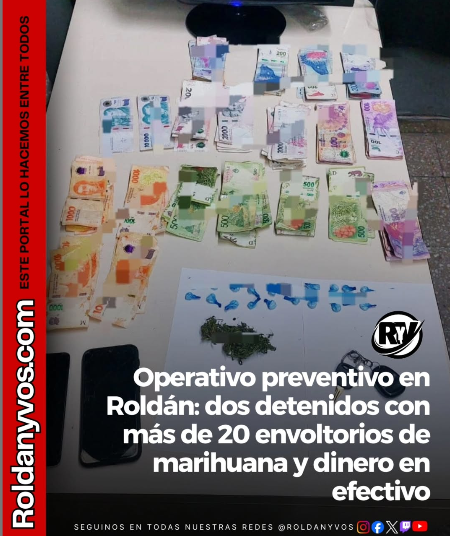 Roldán: detuvieron a dos jóvenes con droga y dinero en efectivo