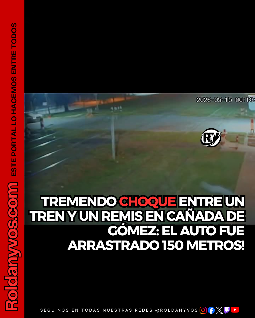 Impactante choque entre un tren y un remis en Cañada de Gómez: el auto fue arrastrado 150 metros